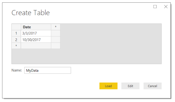 Enter Date Table