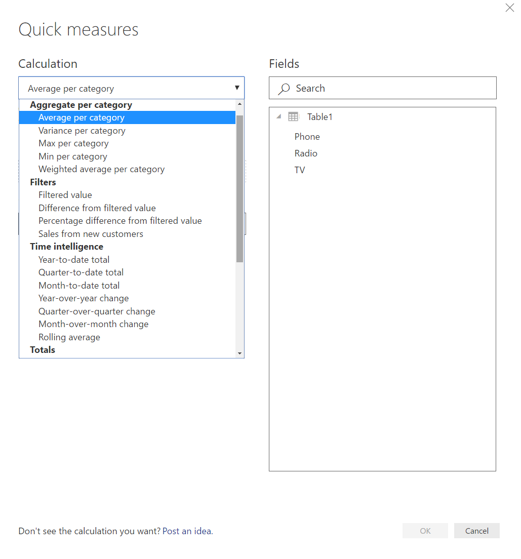 Quick Measure Dialog Box