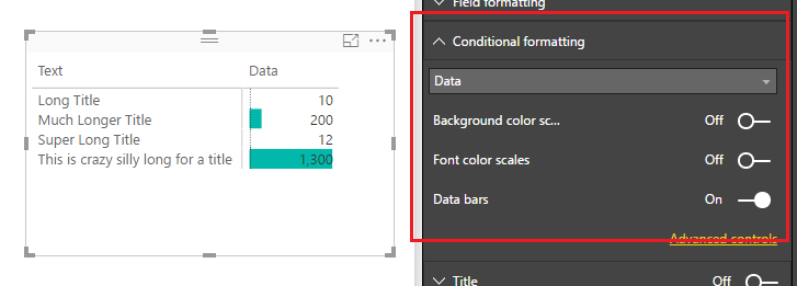 Turn on Data Bars