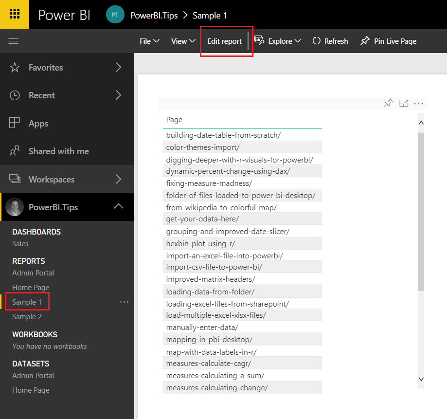 Navigate to Sample 1 Report