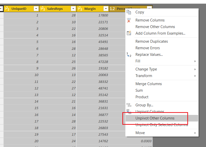 Unpivot Columns