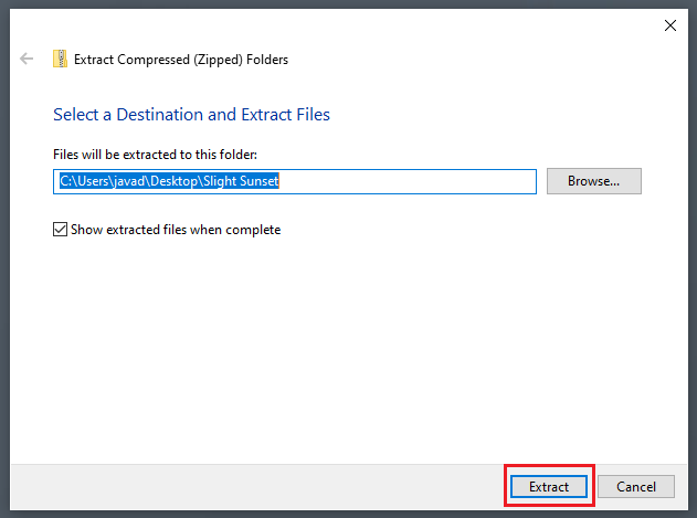 Extract Compressed folder dialog box.