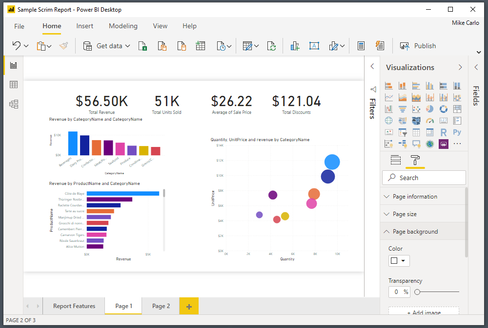 Image of a Power BI report in Power bi desktop