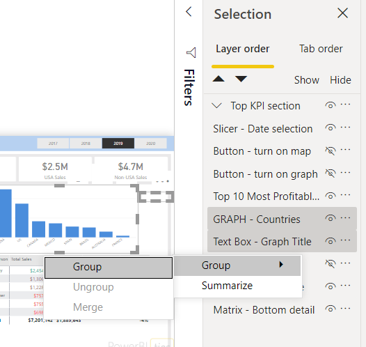 Visual image showing how to group visuals, as described in the text above.